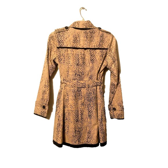 Animal Print Trench Coat Raincoat Small Double Breasted Military Black Trim - Picture 2 of 4